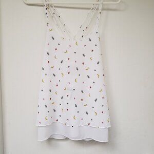 NWT Twik Backless Tank Loose Flowy Cami Fruit Print Spaghetti Cross Straps XS